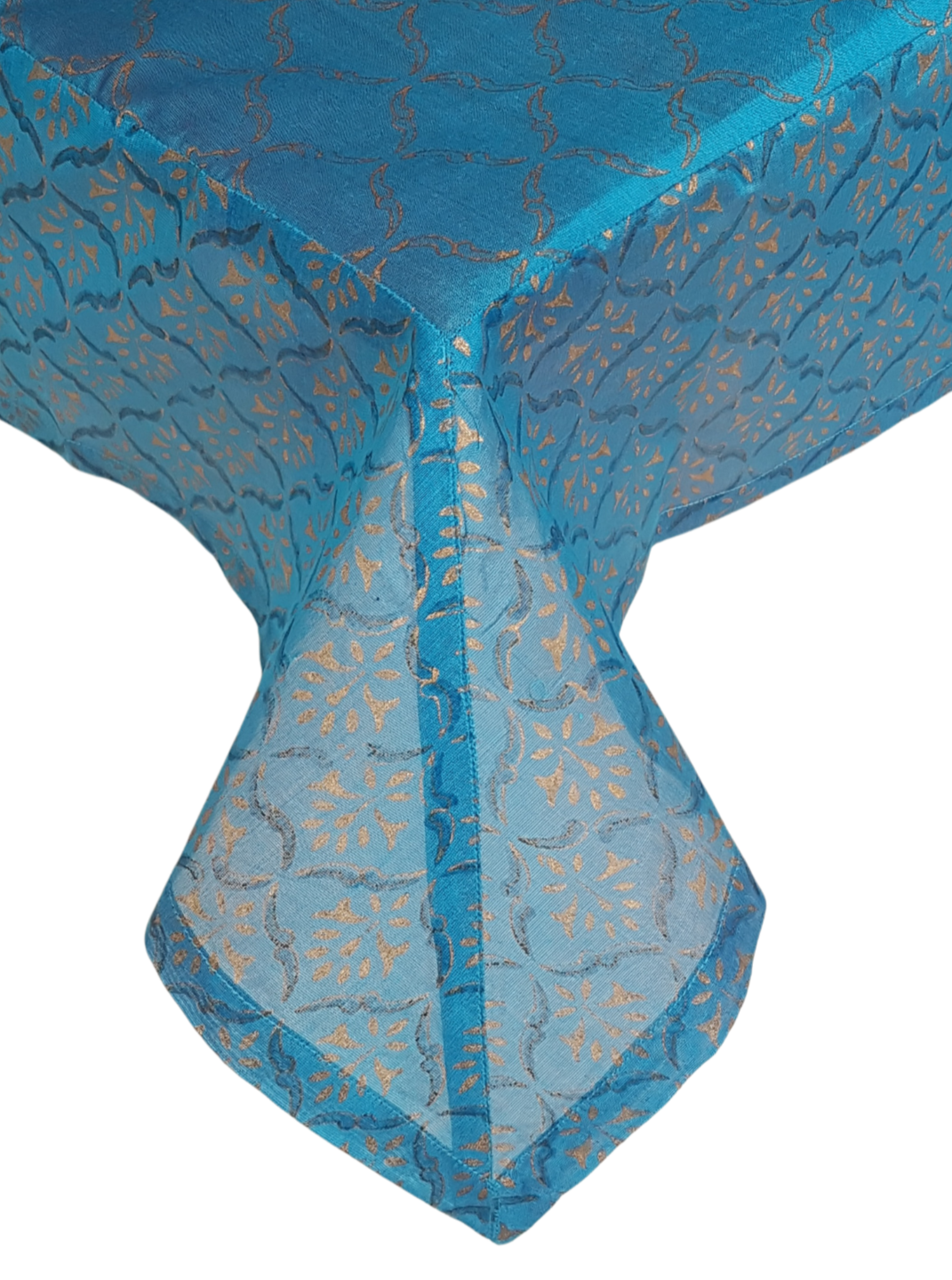 Mantel rectangular 50% algodón, 50% seda estampado a mano (azul)