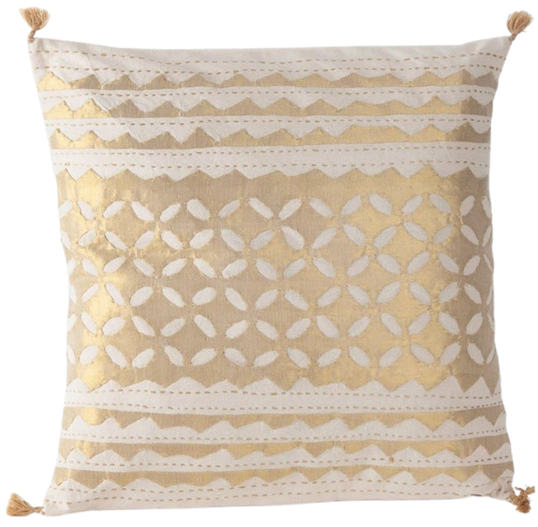 Funda de cojín de algodón calado. Dorado Gatik 40x40