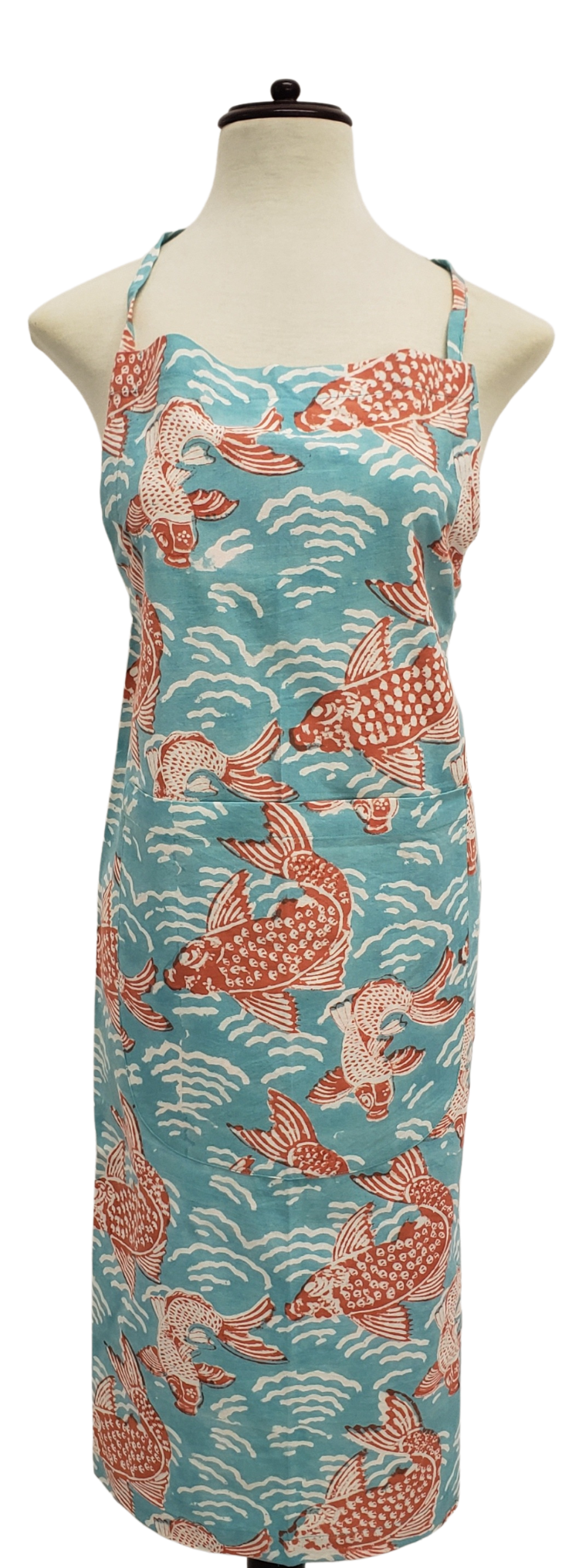 Delantal estampado a mano. Peces naranja