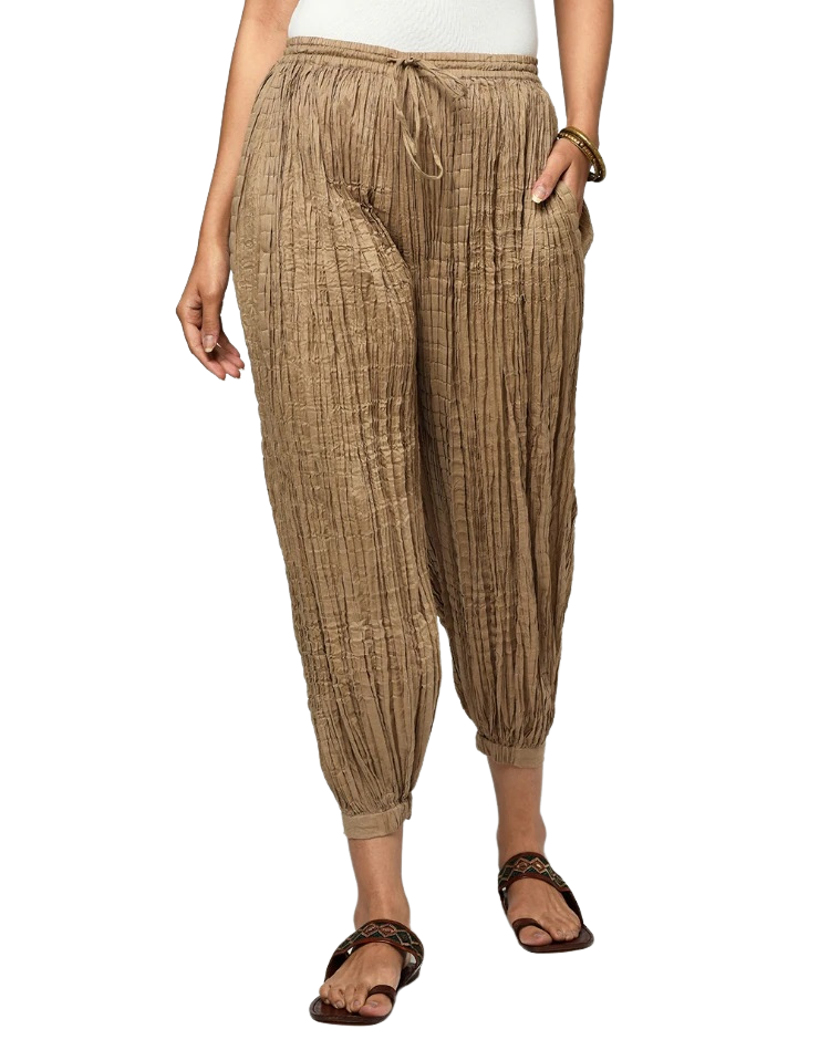 Pantalón Harem Crinkle. Beige