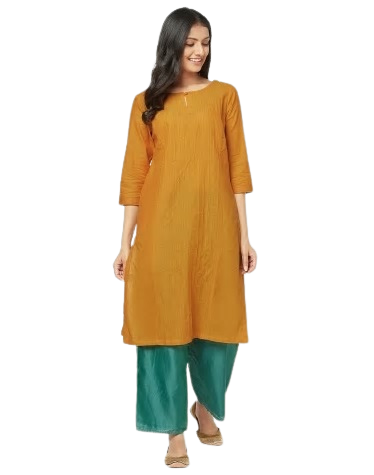 Kurta larga con pliegues finos. Color Mostaza
