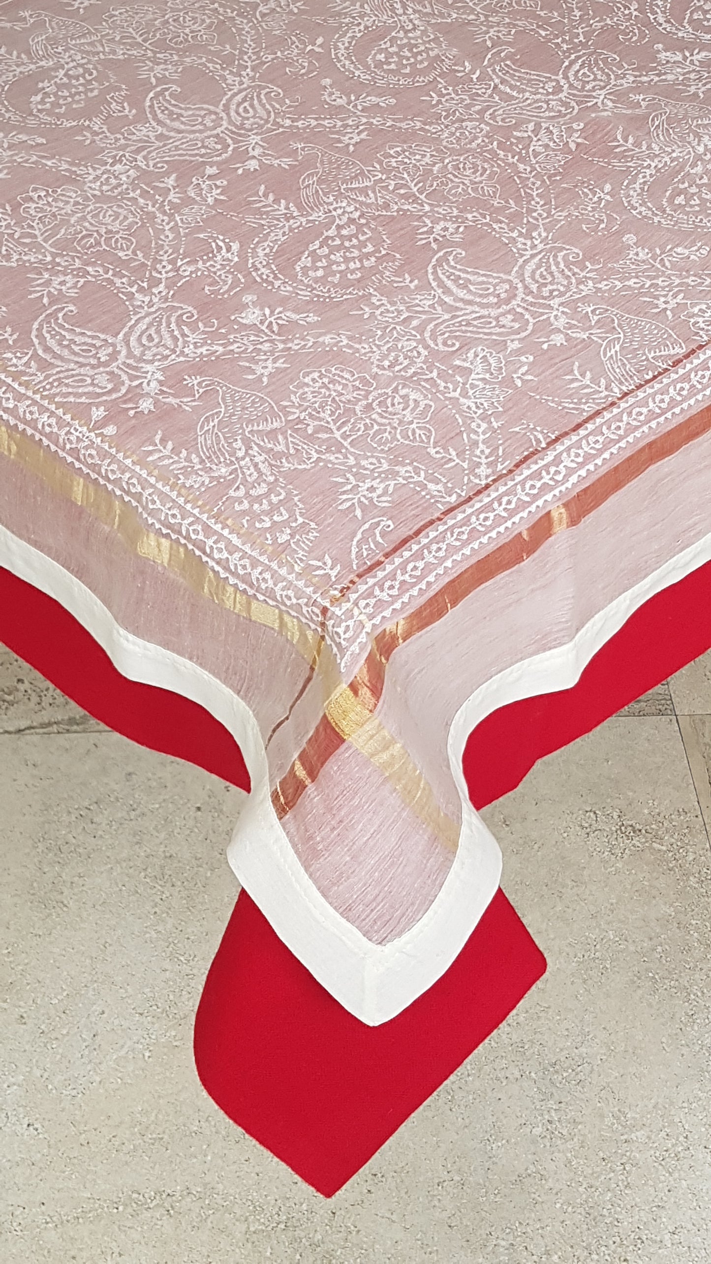 Mantel rectangular 50% algodón, 50% seda estampado a mano (w/w)