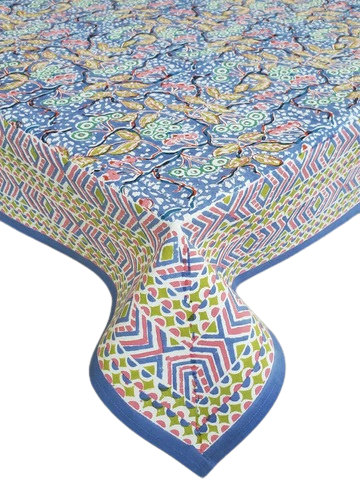 Mantel rectangular 100% algodón estampado a mano. Odet