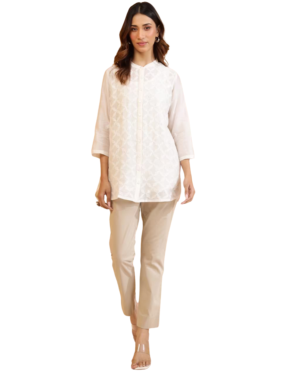 Blusa de algodón y seda con bordado chikankari. Blanca PREVENTA