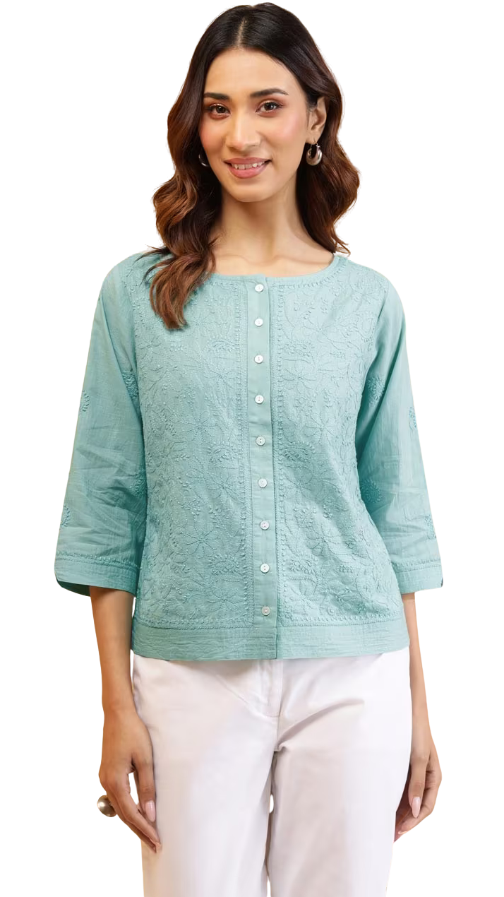 Blusa bordado chikankari. Menta PREVENTA