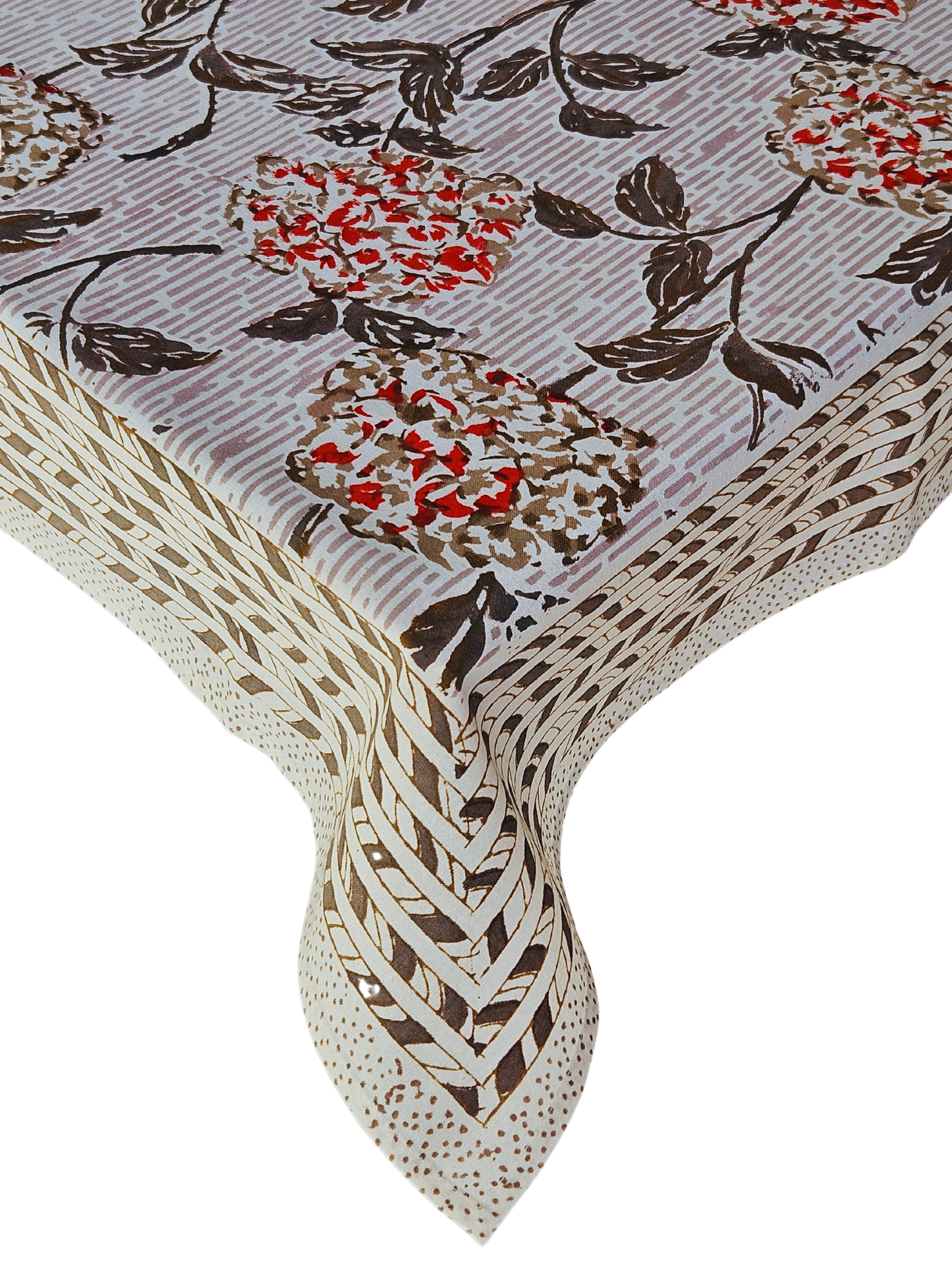 Mantel cuadrado 100% algodón estampado a mano. Hortensias A