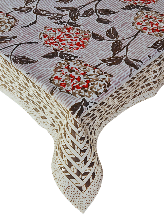 Mantel cuadrado 100% algodón estampado a mano. Hortensias A