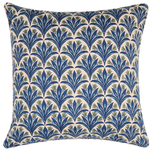 Funda de cojín de algodón estampada. Gulzar Pankh azul 40x40