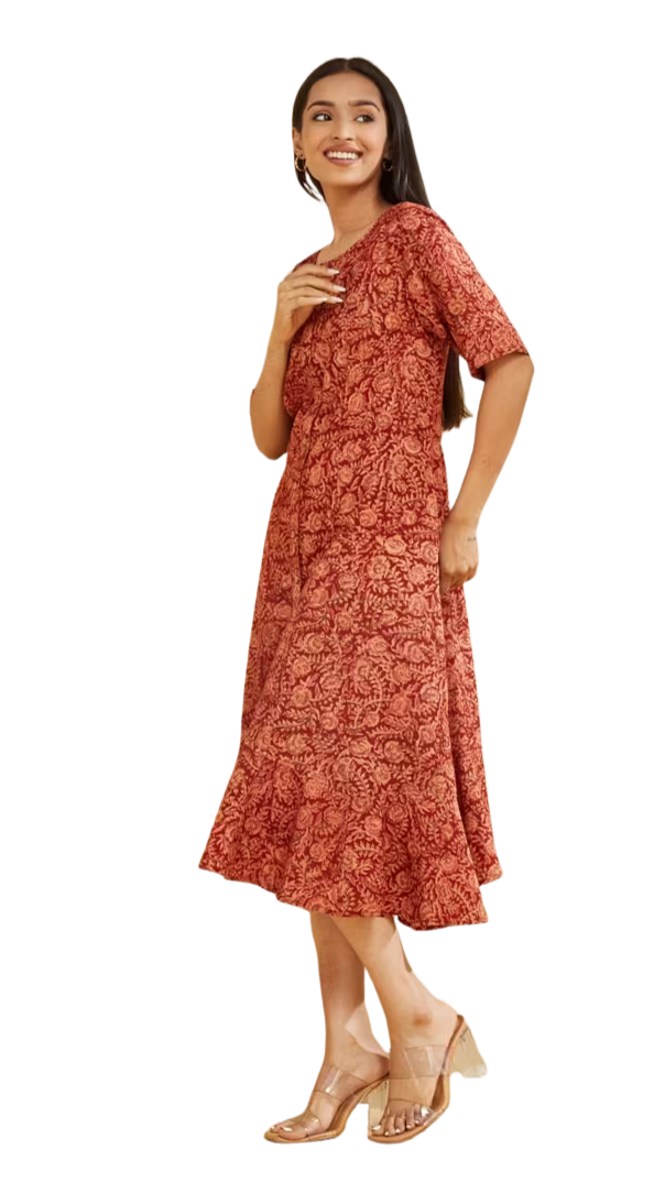 Vestido kalamkari. Rojo vivo PREVENTA