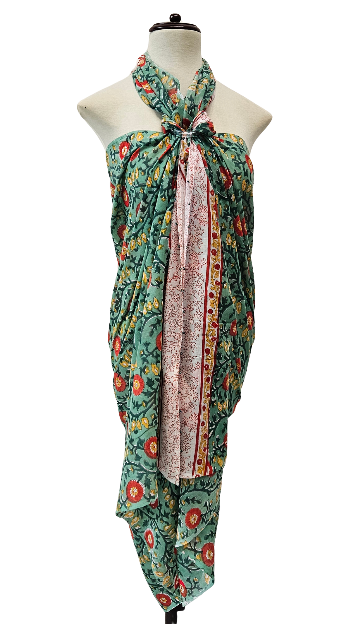 Pareo de algodón estampado a mano. Jardín Esmeralda