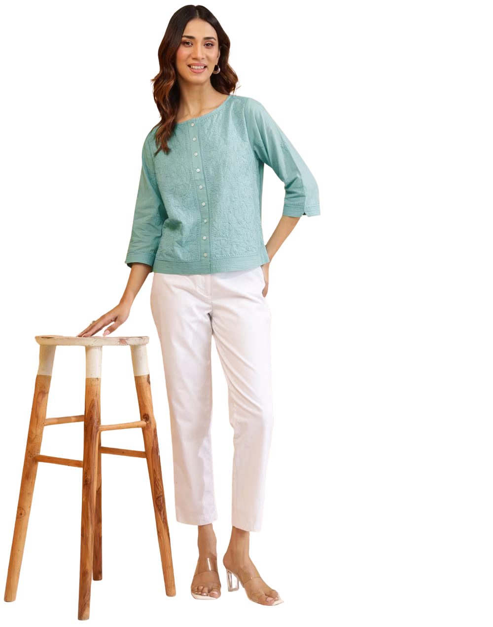 Blusa bordado chikankari. Menta PREVENTA