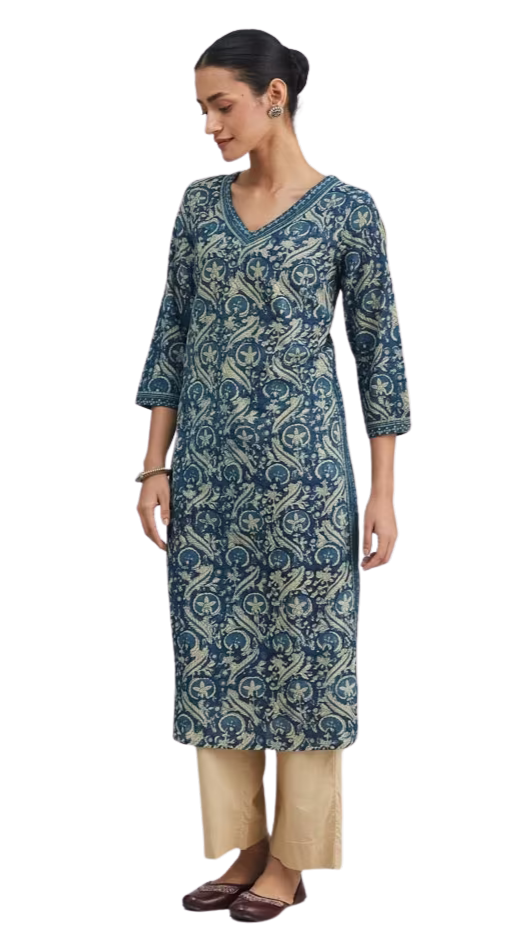 Kurta larga azul índigo natural. Dabu PREVENTA