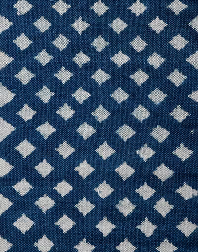 Tapete de algodón estampado a mano Dabu. Geométrico azul añil