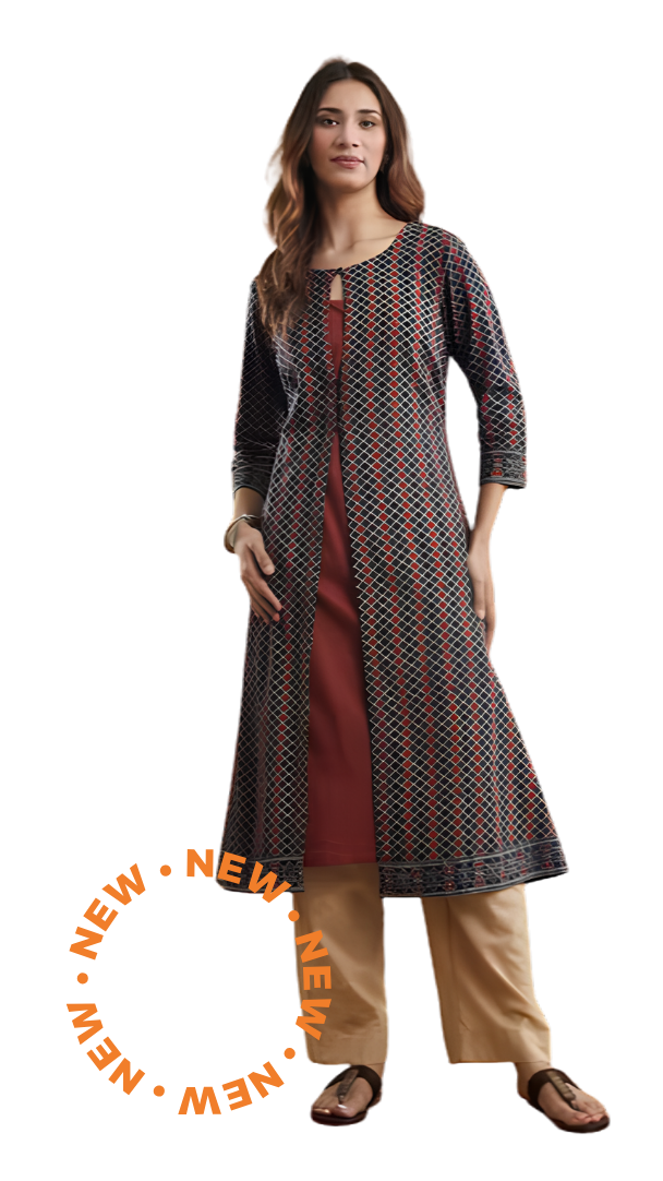 Kurta larga (set) estampada. Slim Fit marrón. Nueva