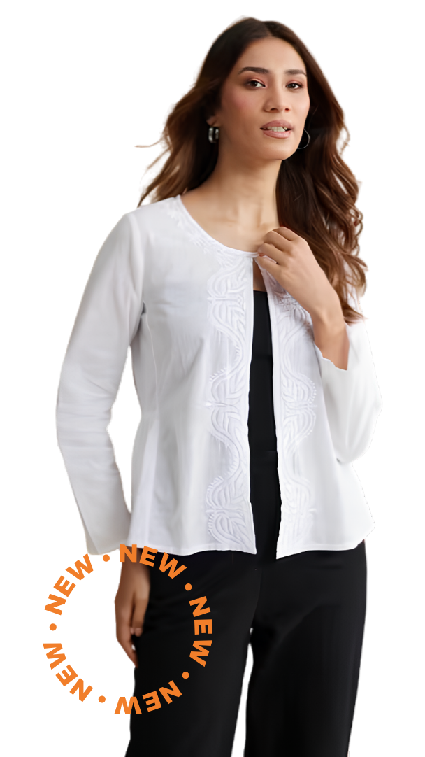 Chaquetilla con bordado chikankari. Blanca. Nueva