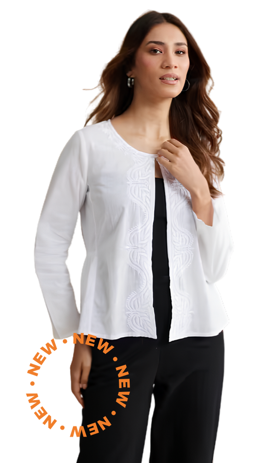 Chaquetilla con bordado chikankari. Blanca. Nueva
