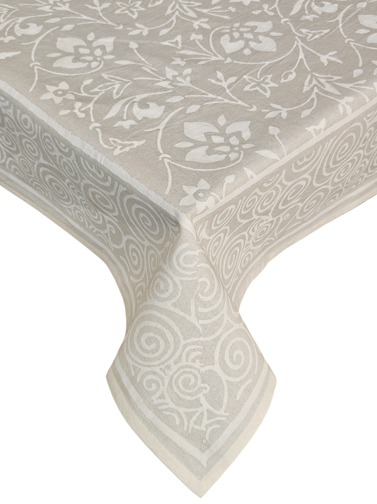 Mantel rectangular estampado a mano. Blanco sobre blanco