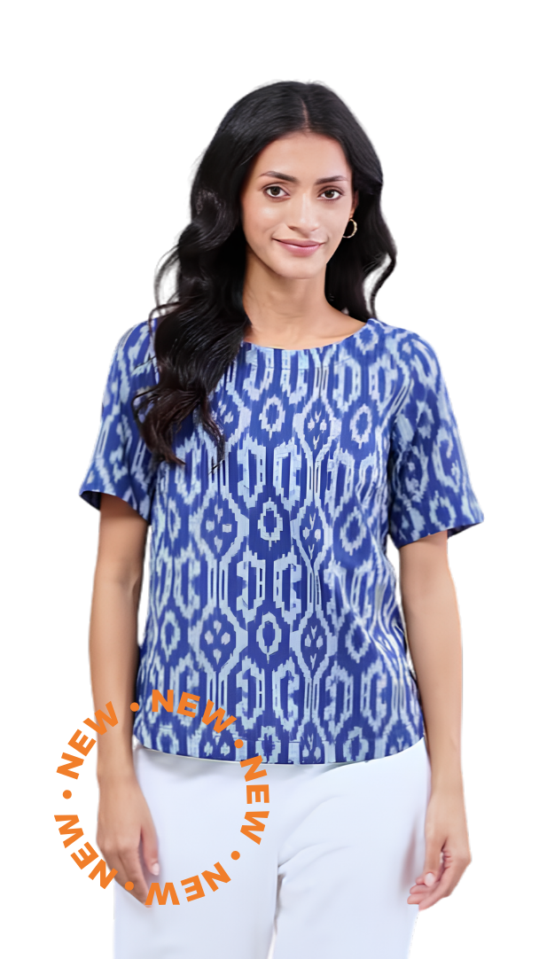 Blusa Ikat. Azul y blanco. Nueva
