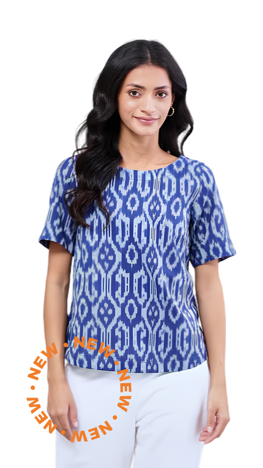 Blusa Ikat. Azul y blanco. Nueva