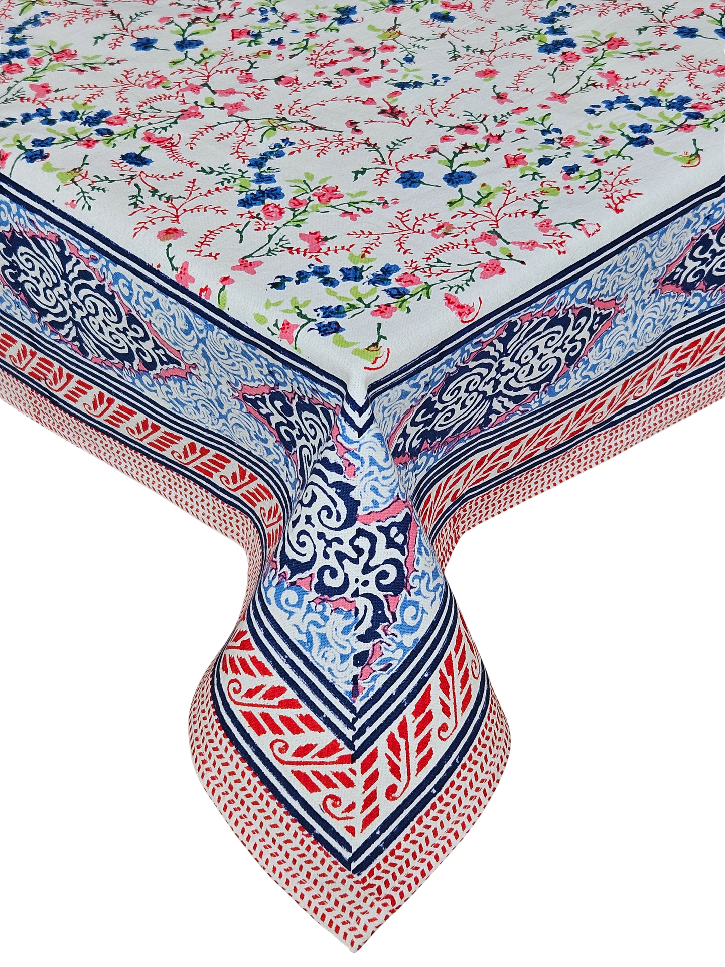Mantel rectangular 100% algodón estampado a mano. Bikaner flower Nuevo