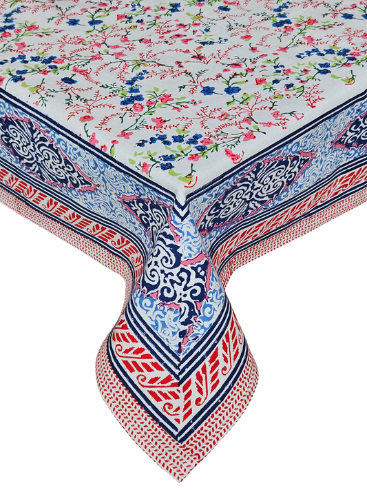 Mantel cuadrado 100% algodón estampado a mano: Bikaner flower