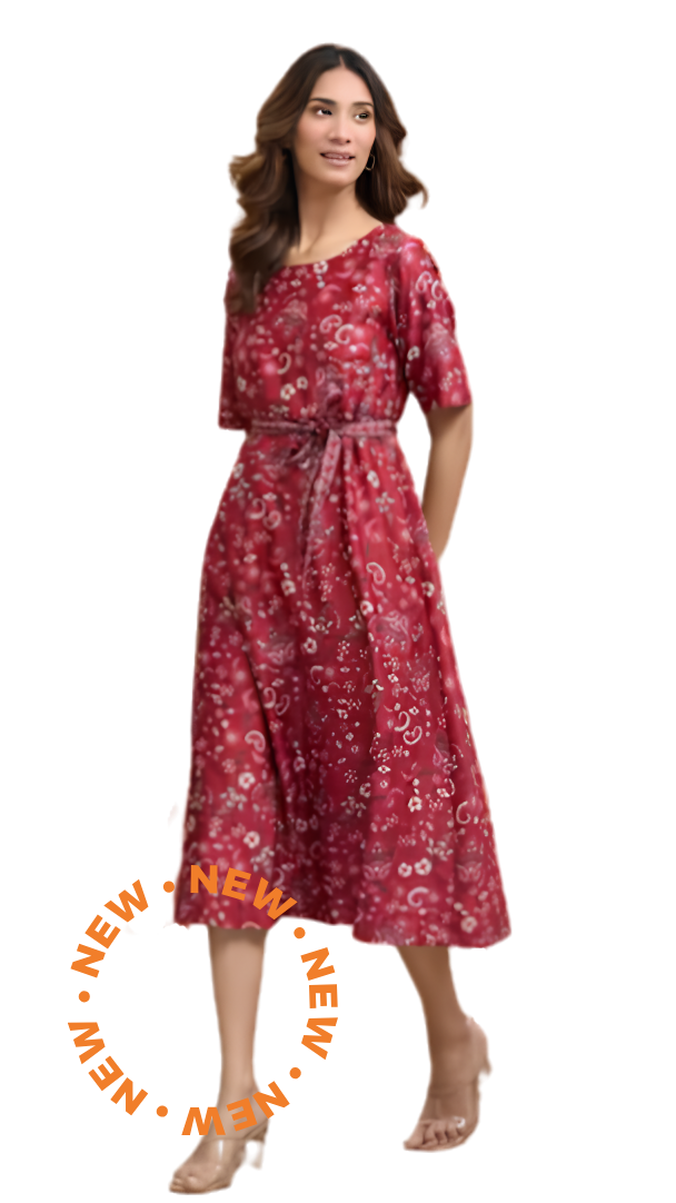 Vestido midi de algodón y seda. Rojo. Nuevo
