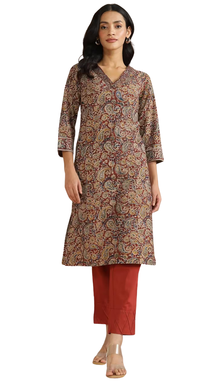 Kurta med kalamkari. Marrón PREVENTA