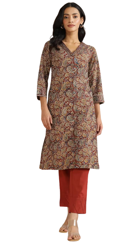 Kurta med kalamkari. Marrón