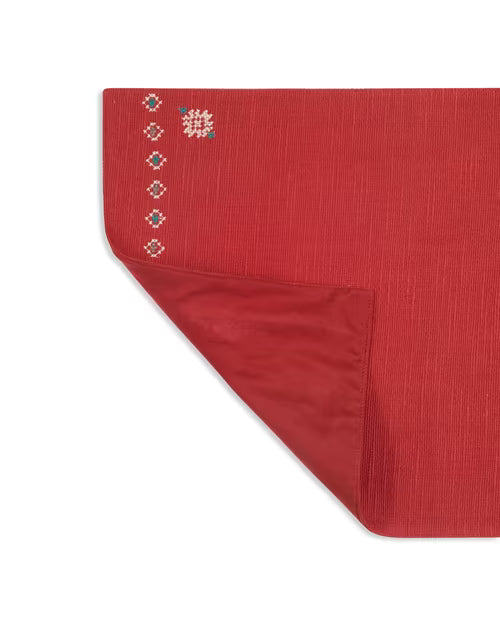 Mantel individual tejido en algodón y bordado. Madesh rojo (set 6)