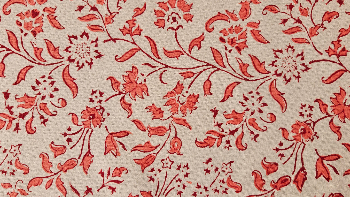 Mantel cuadrado 100% algodón estampado a mano. Rosa coral B