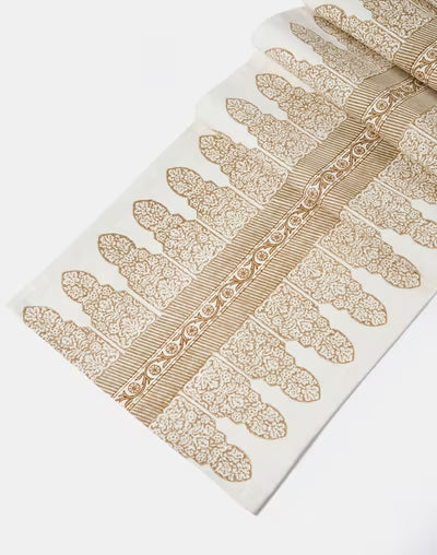 Camino de mesa estampado a mano. Vrishti Beige