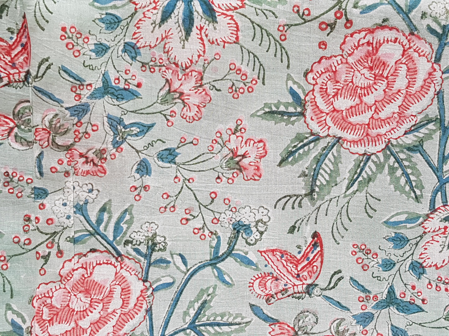 Mantel cuadrado 100% algodón estampado a mano. Menta