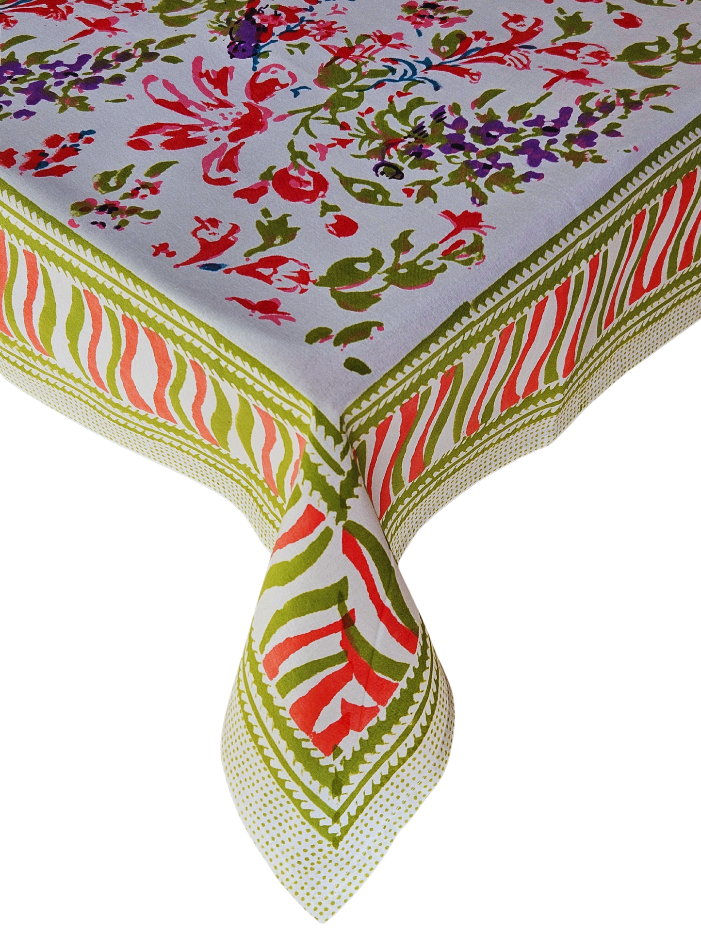 Mantel rectangular 100% algodón estampado a mano. Rosa y morado B