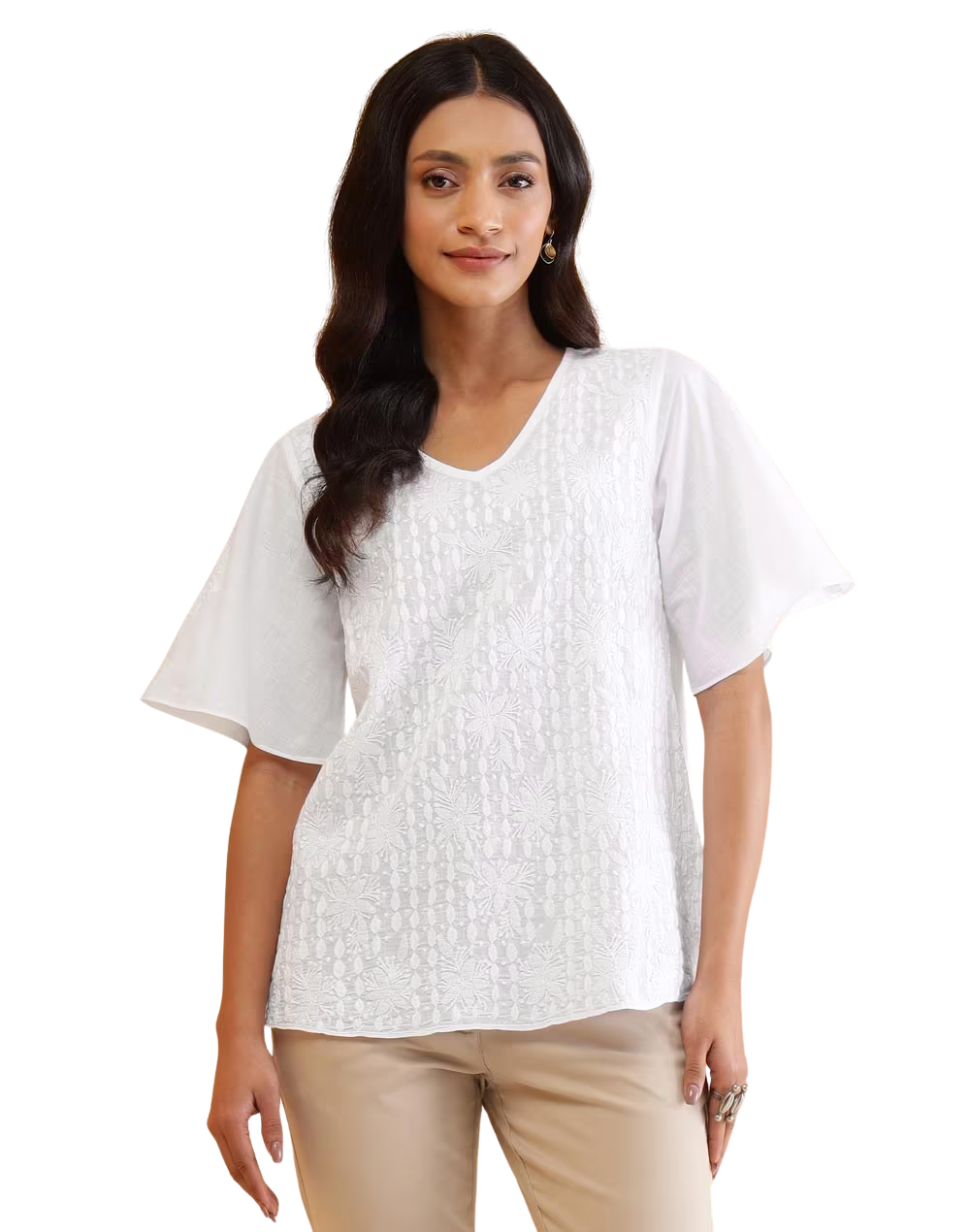 Blusa con bordado chikankari.Manga amplia. Blanca PREVENTA