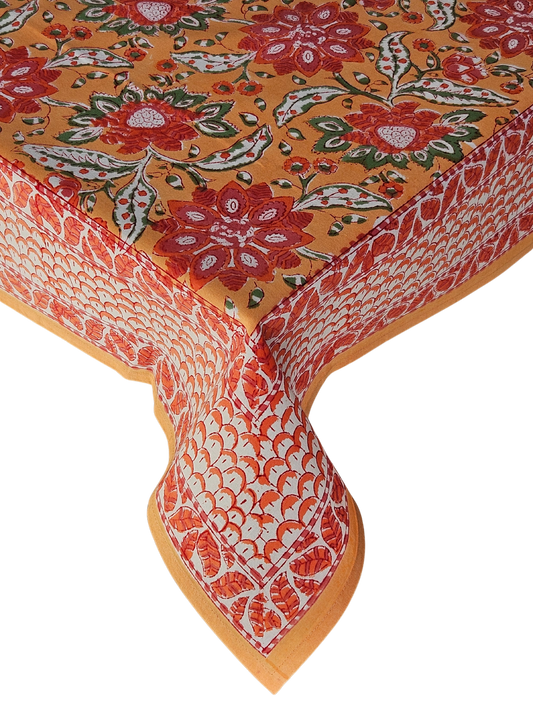 Mantel cuadrado 100% algodón estampado a mano. Flor de 7 pétalos A