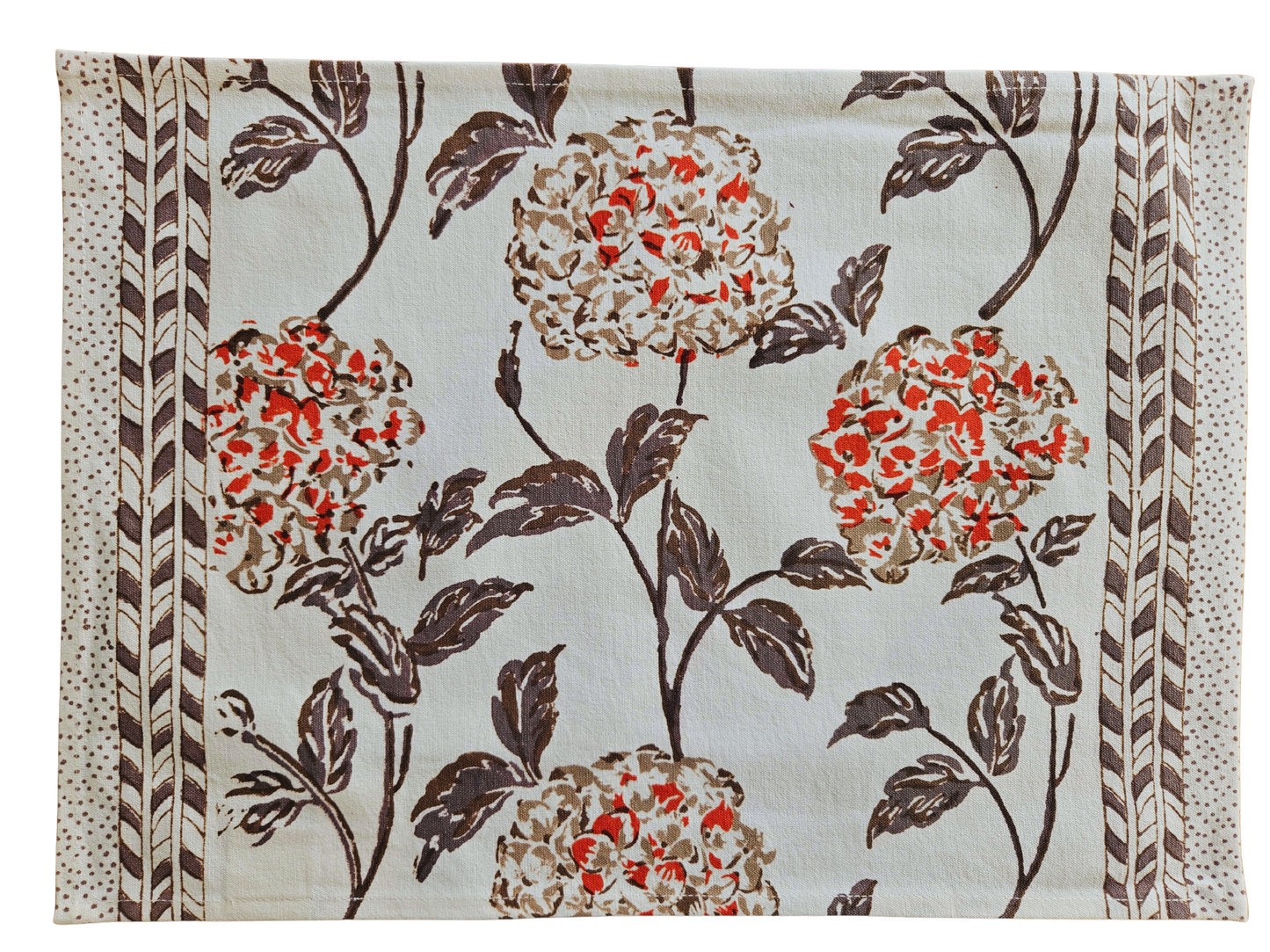 Mantel individual estampado a mano. Hortensia A