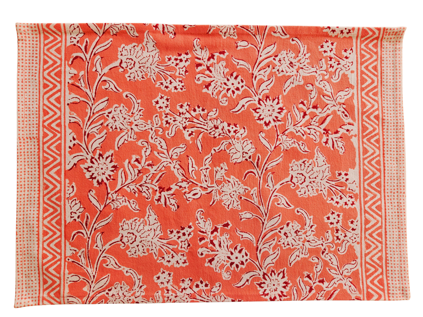 Mantel individual estampado a mano. Rosa coral