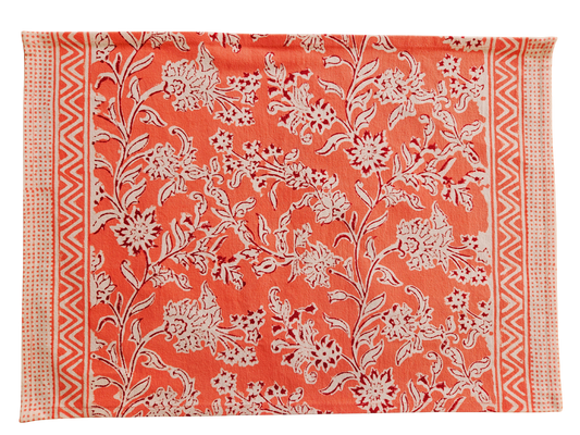 Mantel individual estampado a mano. Rosa coral