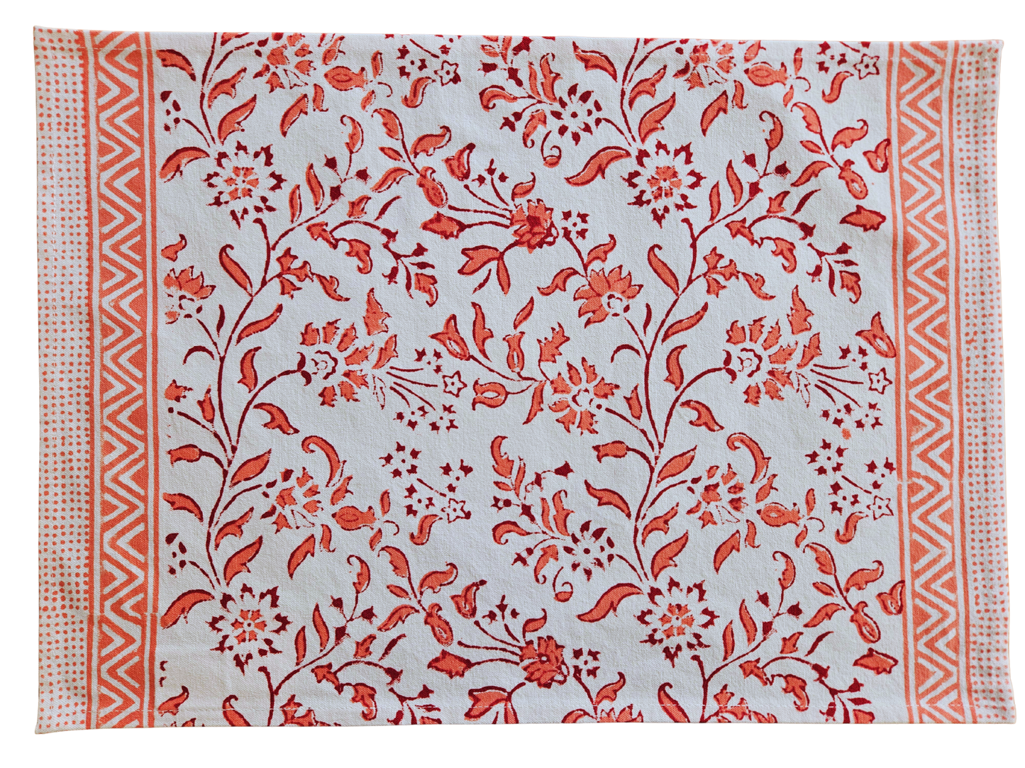 Mantel individual estampado a mano. Rosa coral (blanco)