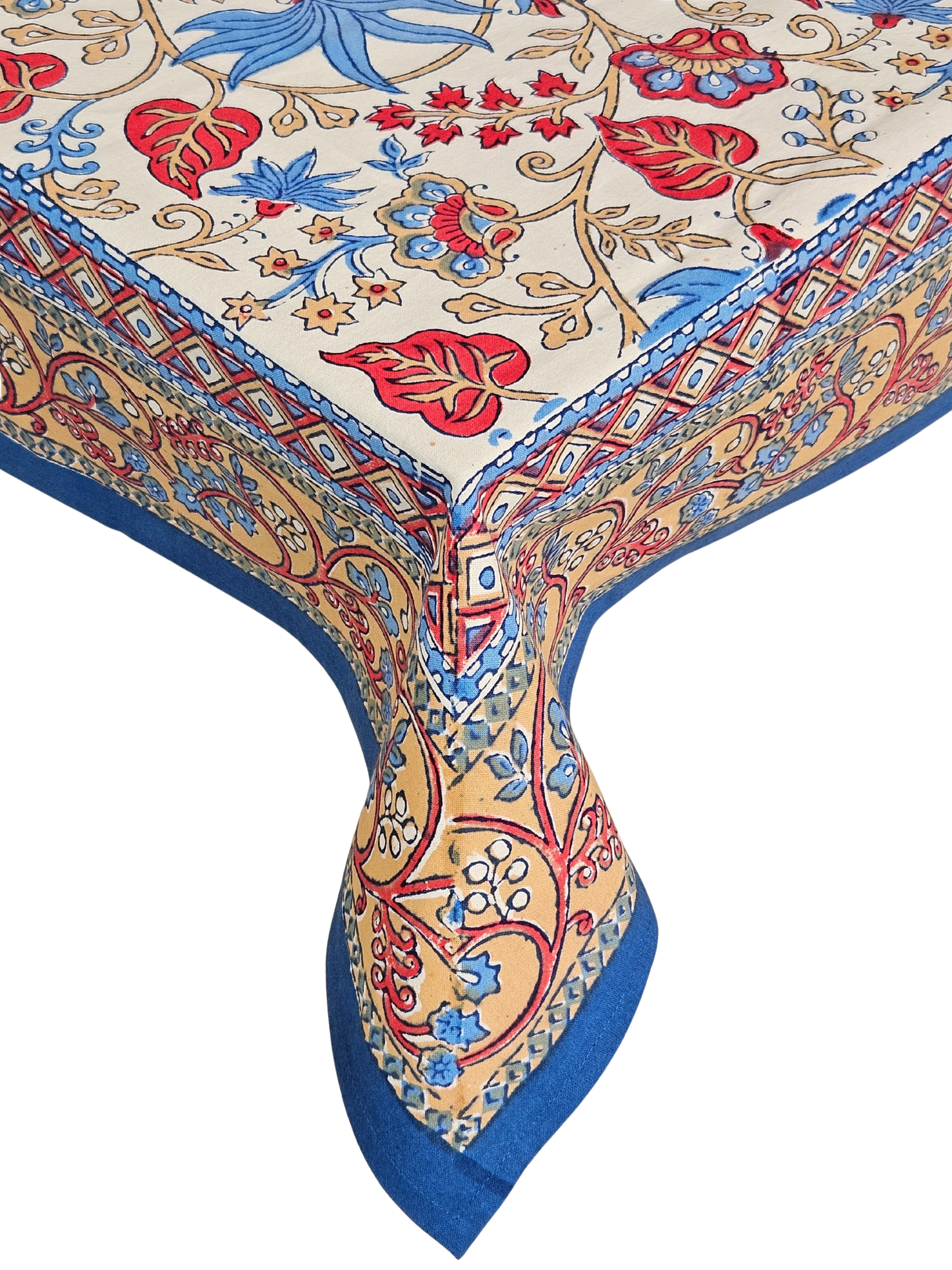 Mantel cuadrado 100% algodón estampado a mano. Ivy blanco