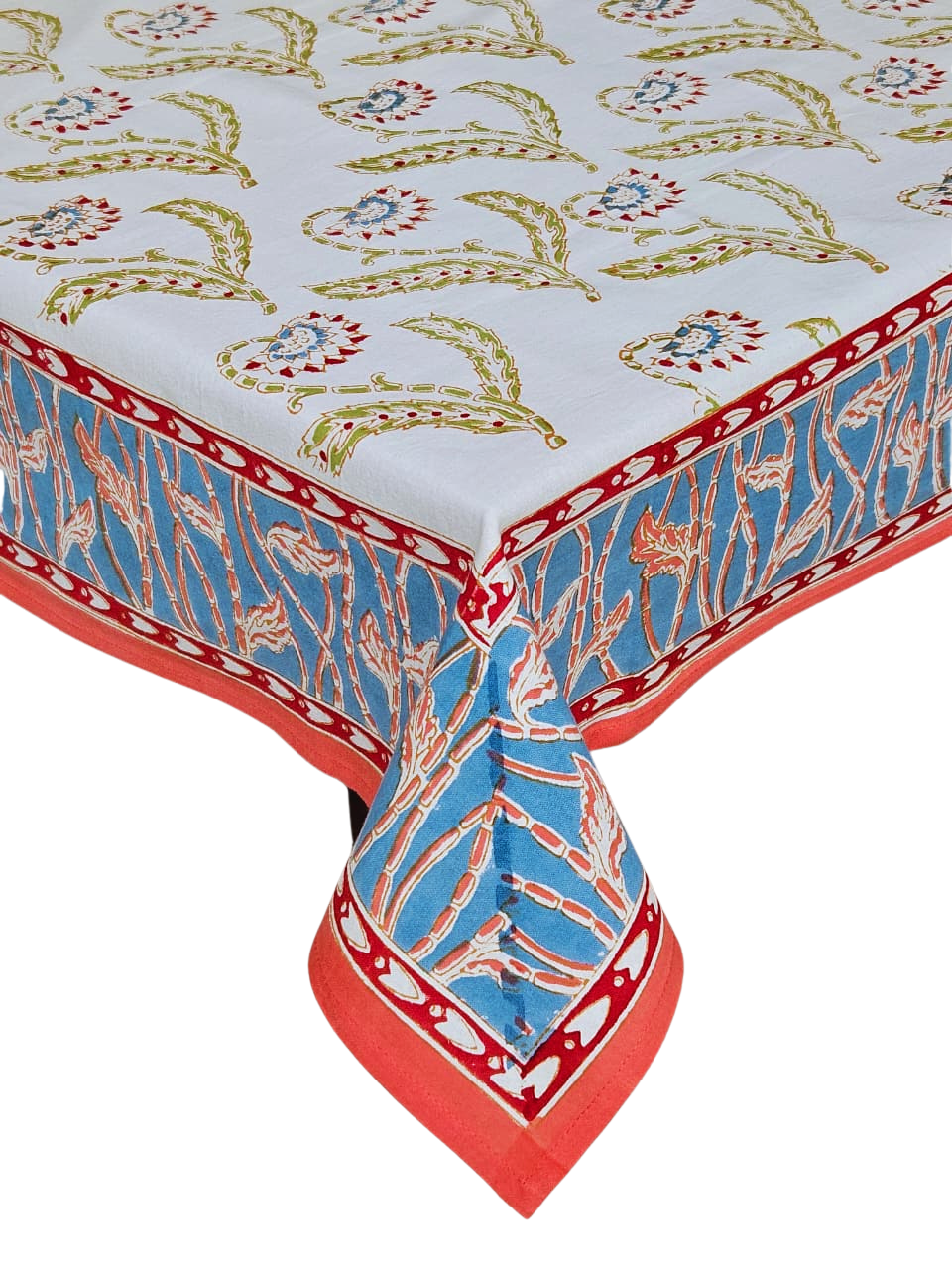 Mantel rectangular 100% algodón estampado a mano. Jenny Jaal WH. Nuevo