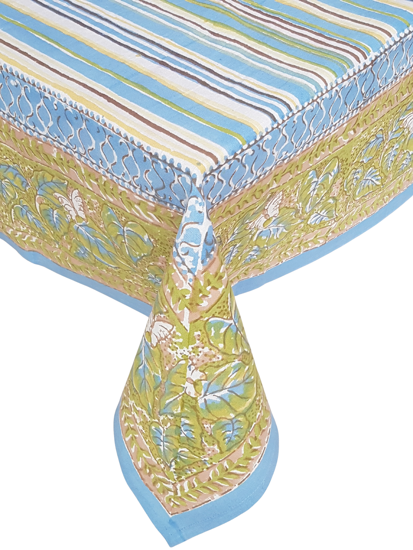 Mantel cuadrado 100% algodón estampado a mano. Rayas