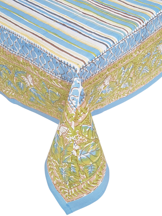 Mantel cuadrado 100% algodón estampado a mano. Rayas