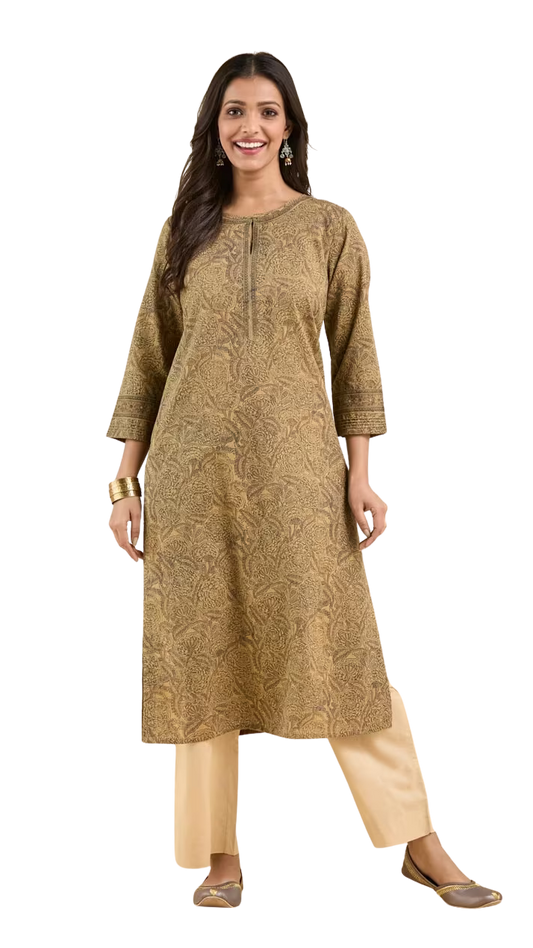 Kurta larga estampada. Café