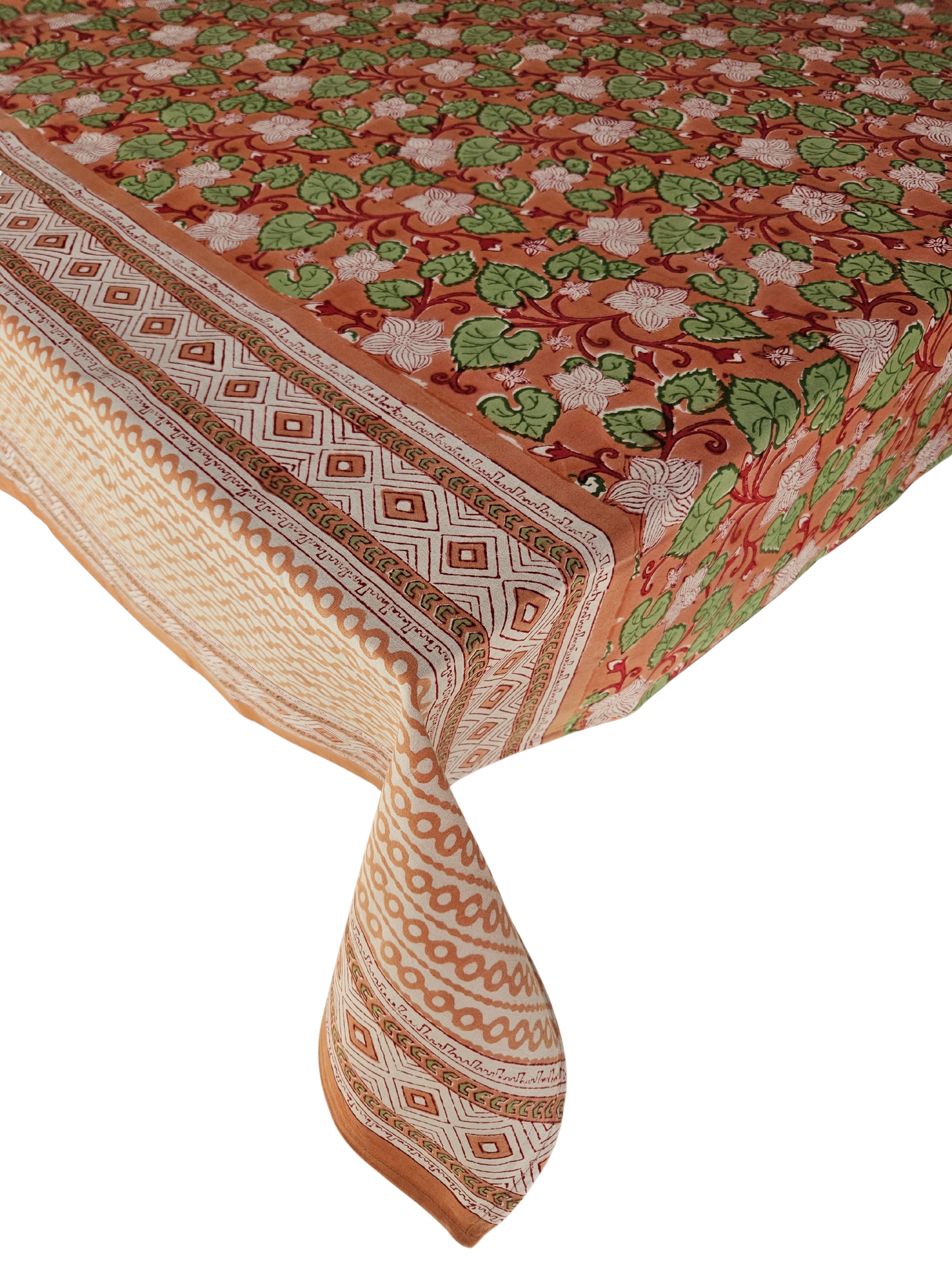 Mantel rectangular 100% algodón estampado a mano. Geranios