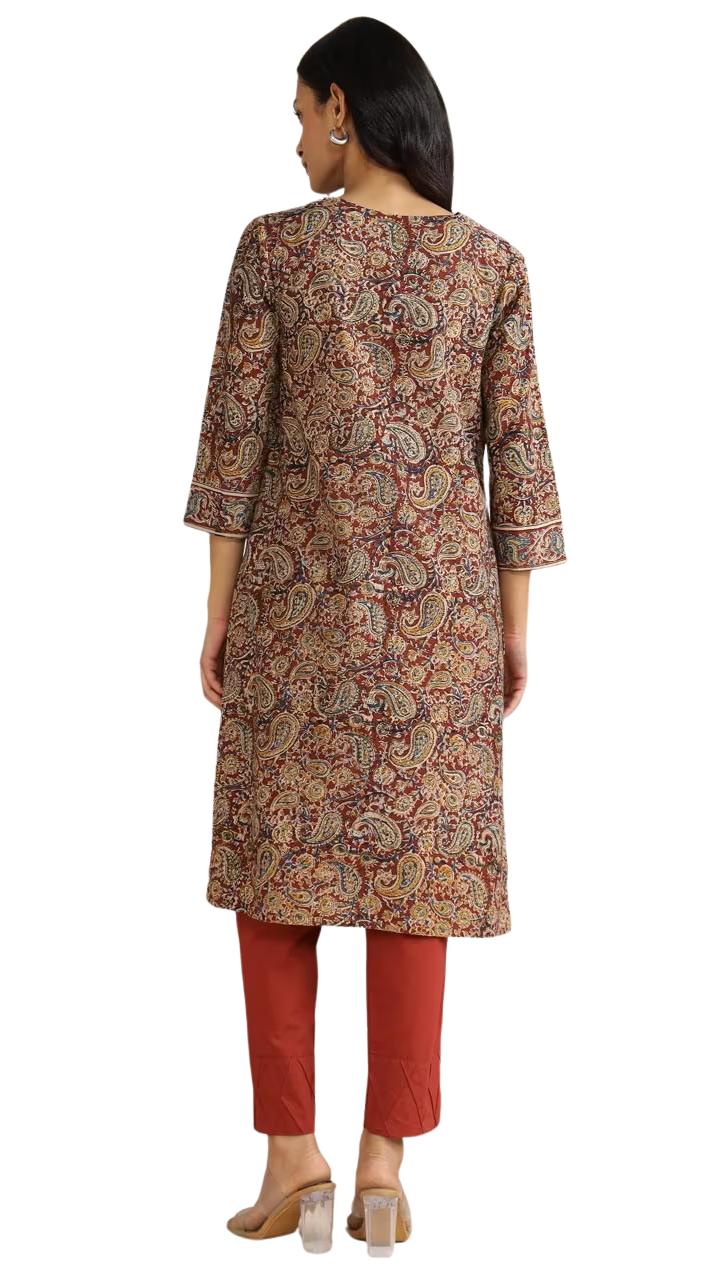 Kurta med kalamkari. Marrón PREVENTA