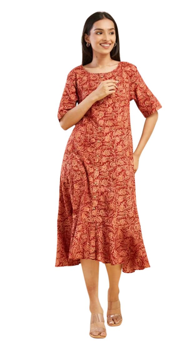 Vestido kalamkari. Rojo vivo PREVENTA