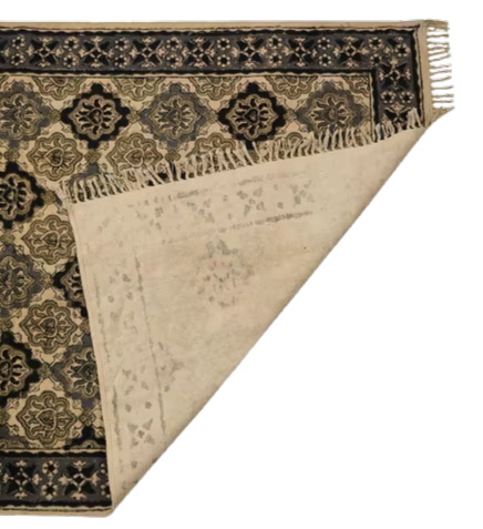 Tapete de algodón estampado a mano. Kalamkari Divesh Gris y negro