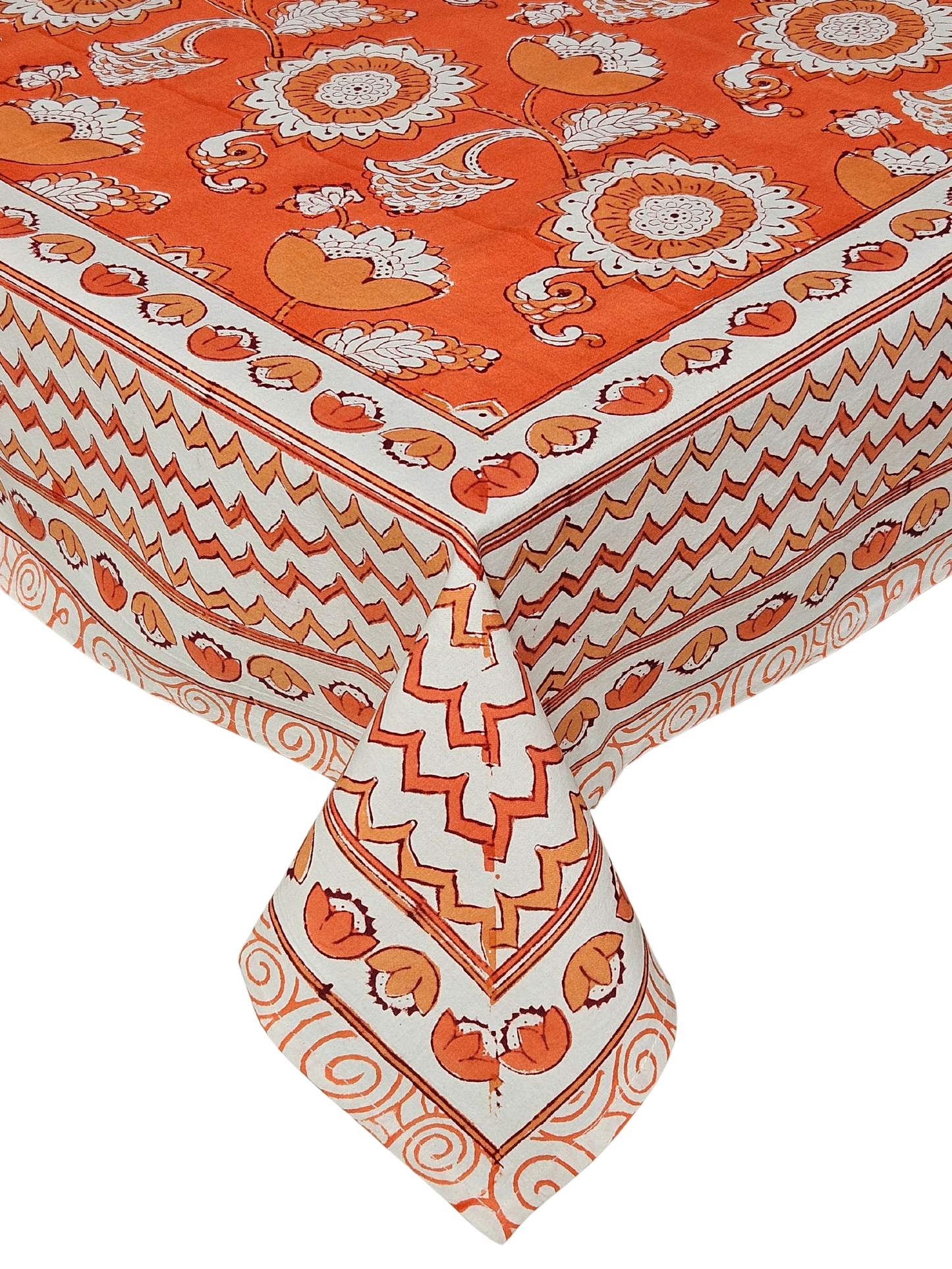 Mantel rectangular 100% algodón estampado a mano. Nina naranja