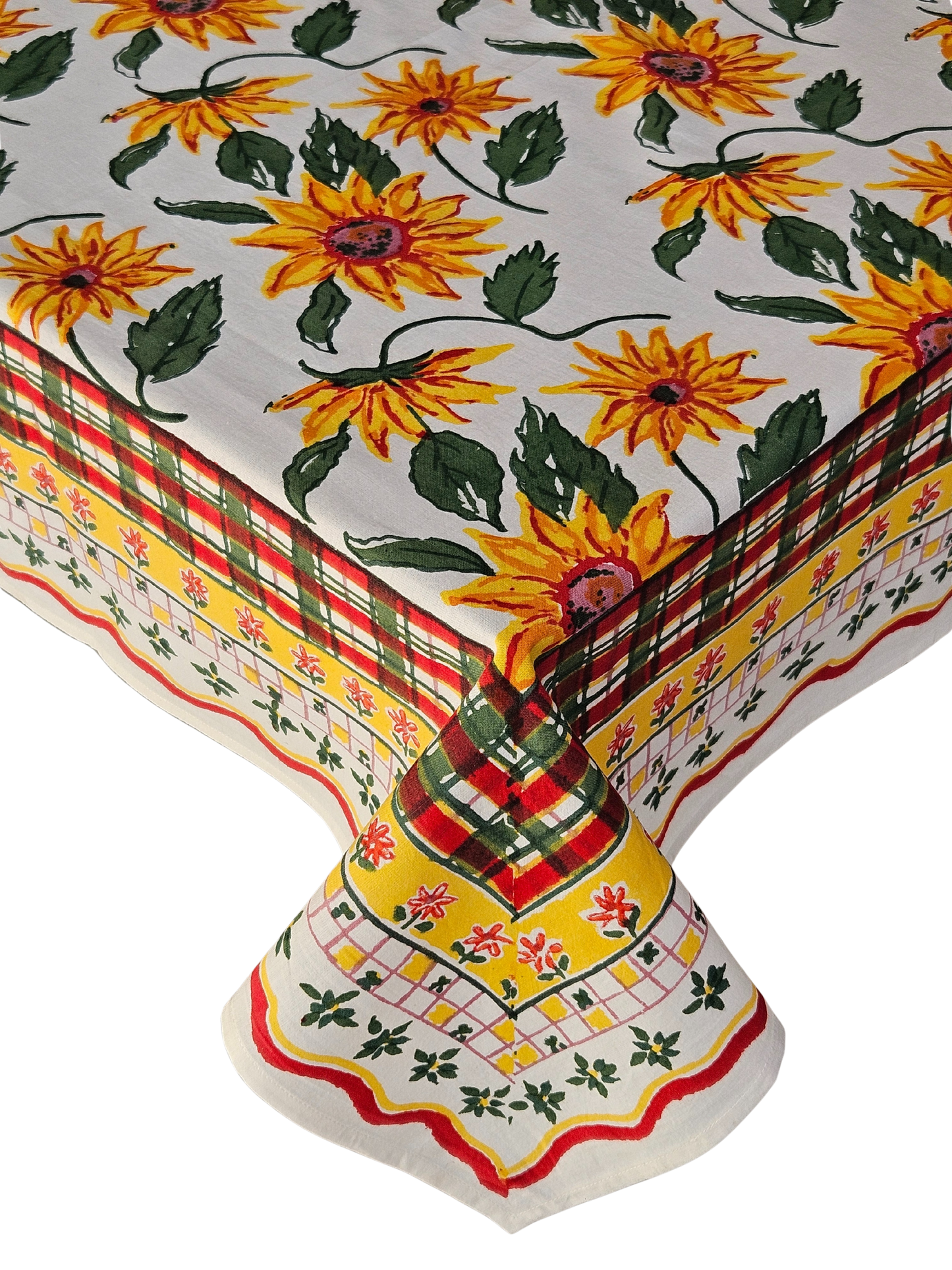 Mantel cuadrado 100% algodón estampado a mano. Daisy